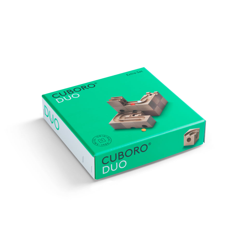 DUO - With the DUO elements, the marbles shift into the parallel double tracks and race against each other at high speed. Extra Sets expand the Starter Sets and offer additional fun. What's inside the box? - 16 elements - 5 marbles - 1 user manual ( Engli